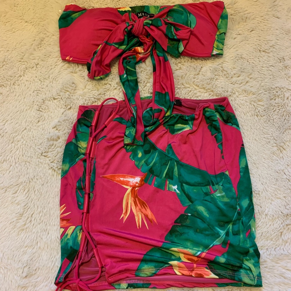 Meek Tropical Two Piece Mini Skirt Set